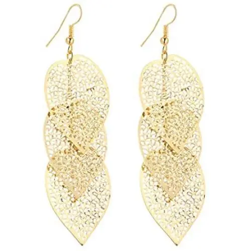 IDB Delicate Filigree Dangle Layered Leaf Hook Earrings - Available in Silver and Gold Tones IDB Delicate Filigree Dangle Layered Leaf Hook Earrings - Available in Silver and Gold Tones
