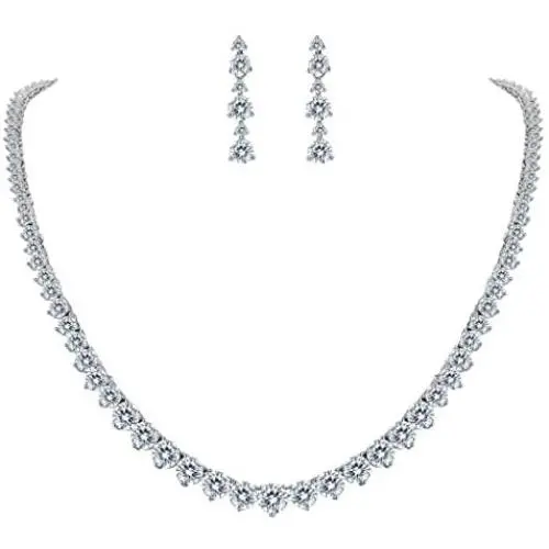 EVER FAITH Wedding Bridal Round Prong Clear CZ Necklace Earrings Set Silver-Tone EVER FAITH Wedding Bridal Round Prong Clear CZ Necklace Earrings Set Silver-Tone