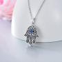 Hamsa Hand Necklace 925 Sterling Silver Cubic Zirconia Evil Eye Lotus Pendant Necklace Vintage Pendant Jewelry for Women or Men