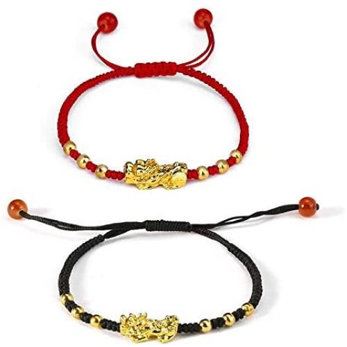 2 Pcs Feng Shui Pixiu Rope Bracelets Set Lucky Nafu Wealth Bracelet Color Change Adjustable Handmade Braided Rope Lucky Couple Friendship Charm Jewelry Chinese Dragon Handwoven Bracelet