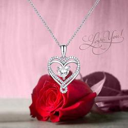 ESSIE ODILA Heart Necklaces for Women Sterling Silver Birthstone Pendant 5A Heart-Shape Cubic Zirconia Birthday Gift for Women Mom Girls