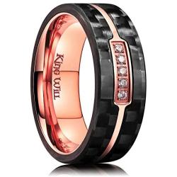 King Will 7mm 8mm Titanium Ring for Men Wedding Ring Black Carbon Fiber Inlaid Comfort Fit