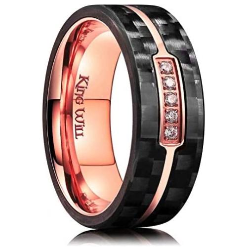 King Will 7mm 8mm Titanium Ring for Men Wedding Ring Black Carbon Fiber Inlaid Comfort Fit