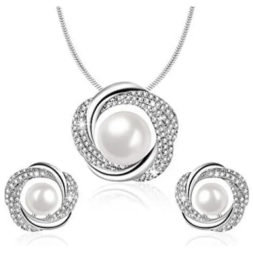 Sheshine Blessing of Love Women Elegant Pearl Pendant Necklace Earrings Set Jewelry Set,Crystal from Swarovski Sheshine Blessing of Love Women Elegant Pearl Pendant Necklace Earrings Set Jewelry Set,Crystal from Swarovski