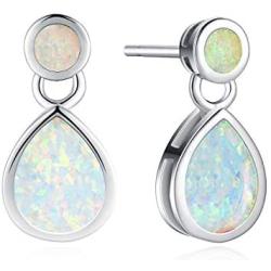 FANCIME October Birthstone Sterling Silver Created Opal Necklace Earrings Stud Hoop Dangle Cubic Zirconia CZ Fire Opal Halo Teardrop Pendant Fine Jewelry Gifts for Women Girls