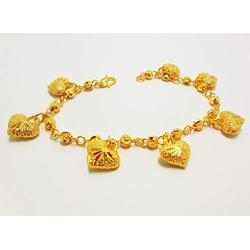 Lovely Hearts 23K 24K THAI BAHT YELLOW GOLD Plated Charm Bracelet 7.5 inch Jewelry Girl Women