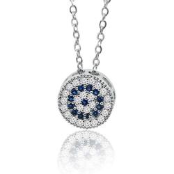 Dahi Shop Third Eye Necklace Nazar Amulet Turkish Greek Evil Eye Necklace Pendant Delivered with Jewelry Gift Box Natural Gemstone Circle Pendant 16'' Chain Silver-Tone + 2'' Extender