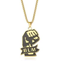 SUMFAN 18K Gold Plated Hip Hop Gold Necklace for Men Women,Black Lives Matter Necklace,24inch