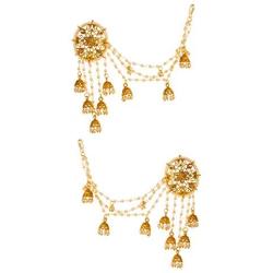 Bindhani Fashion Bollywood Jewellery Traditional Ethnic Bridal Wedding Bridesmaid Gold Plated Kundan Pearl Drop Jhumka Jhumki Head chain Indian Devsena Bahubali Earrings Jewelry For Women