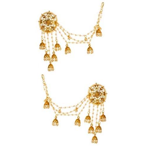 Bindhani Fashion Bollywood Jewellery Traditional Ethnic Bridal Wedding Bridesmaid Gold Plated Kundan Pearl Drop Jhumka Jhumki Head chain Indian Devsena Bahubali Earrings Jewelry For Women