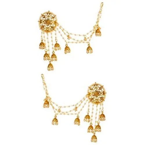 Bindhani Fashion Bollywood Jewellery Traditional Ethnic Bridal Wedding Bridesmaid Gold Plated Kundan Pearl Drop Jhumka Jhumki Head chain Indian Devsena Bahubali Earrings Jewelry For Women Bindhani Fashion Bollywood Jewellery Traditional Ethnic Bridal Wedding Bridesmaid Gold Plated Kundan Pearl Drop Jhumka Jhumki Head chain Indian Devsena Bahubali Earrings Jewelry For Women