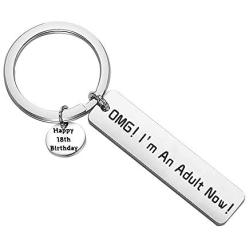 BEKECH Funny Adult Birthday Gifts 18th Birthday Keychain OMG Im an Adult Now Jewelry Gifts for Adult 18th Birthday