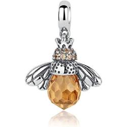 Eternalll Jewellery Love Animal Charm Authentic 925 Sterling Silver Lucky Charm Pet Dangle Pendant Charm Crystal Birthstone Christmas Beads for Charm Bracelet (Honeybee Charm)