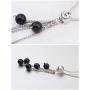 Crystalline Azuria Black Crystal Simulated Pearls Set Strand Necklace 18'' Stud Earrings 18 ct White Gold Plated for Women