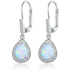 Barzel White Gold Plated or Rose Gold Plated Created Opal & Diamond Accent Drop Earrings