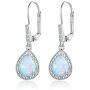 Barzel White Gold Plated or Rose Gold Plated Created Opal & Diamond Accent Drop Earrings