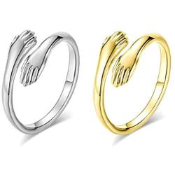 ZMBKHYBG 2 Pcs Hugging Hands Rings Silver Embrace Open Rings Adjustable Couple Hug Rings Romantic Lover Statement Wedding Ring Jewelry