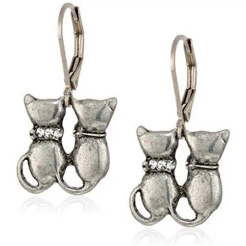 1928 Jewelry Womens Silver Tone Crystal Double Cat Wire Earrings, Silver, One Size 1928 Jewelry Womens Silver Tone Crystal Double Cat Wire Earrings, Silver, One Size