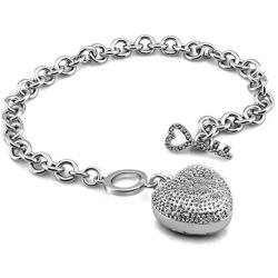 Dankadi Womens 925 Sterling Silver Bracelet Fine Jewelry Shining Heart Bracelet Solid Silver Accessories Birthday Party Gift