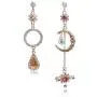 GIMEFIVE Asymmetrical Vintage Opal Sun and Moon Planet Earrings Bohemian Tassel Design Drop Earring with Clear Crystal for Woman Girls
