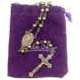 Nazareth Store Metal Beads Combat Rosary Necklace St Therese Virgin Of The Smile Medal with Crucifix Vintage Design - Velvet Bag