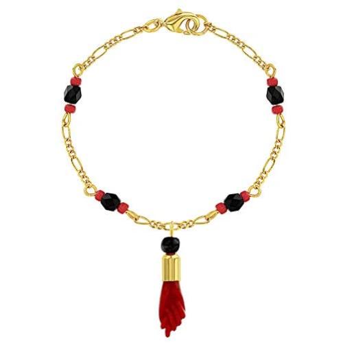 In Season Jewelry 18k Gold Plated Evil Eye Protection Red Figa Hand Amulet Good Luck Bracelet 7.5''