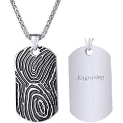 U7 Unique Fingerprint Pattern Dog Tags Necklace Men Vintage Enamel Finger Mark Charm Pendant, Customizable