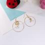 Sun Moon Asymmetric Imitation Pearl Earrings, Gold Annulus Pendant Earrings Drop Earrings