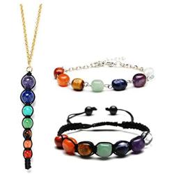 3pcs/Set 7 Chakra Lava Rock Stone Beads Yoga Reiki Healing Energy Balancing Gemstone Energy Balancing Necklace Bracelets Jewelry Set