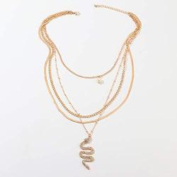 Chargances Snake Pendant Necklace for Women Multi Layer Collar Chain Choker Snake Bone Chain Gold Necklace Nightclub Party Sexy Jewelry