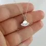 Sterling Silver Small Flying Saucer UFO Charm Necklace, 18'' Cable Chain, Spaceship Sci Fi