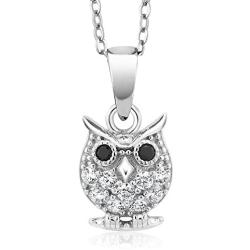 925 Sterling Silver Owl Pendant Necklace With 18 Inch Chain Set with Zirconia from Swarovski