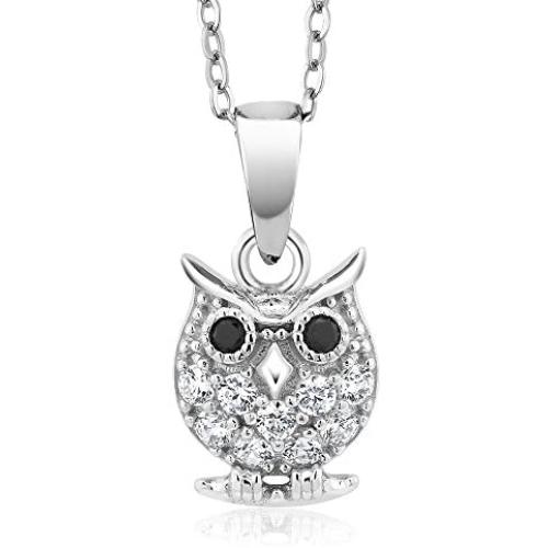 925 Sterling Silver Owl Pendant Necklace With 18 Inch Chain Set with Zirconia from Swarovski