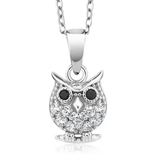 925 Sterling Silver Owl Pendant Necklace With 18 Inch Chain Set with Zirconia from Swarovski