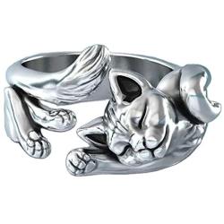 kimairy Cat Rings, Flash Mens Cat Ring Gifts for women Girls Adjustable Paws Finger Silver Cute Rings Cat Lovers Animal Ring For Men