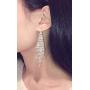 CHRAN Silver Teardrop Crystal Long Tassels Dangle Earrings Sparkling Rhinestone Ladies Gifts
