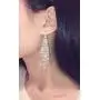 CHRAN Silver Teardrop Crystal Long Tassels Dangle Earrings Sparkling Rhinestone Ladies Gifts