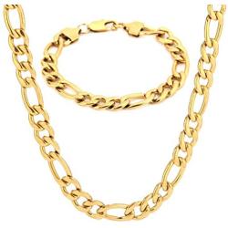 Tuccpai 316L Stainless Steel Mens and Womens Necklace Bracelet Jewelry Set Miami Cuban Necklace