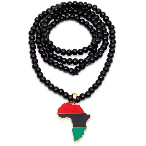 Okuna Outpost Traditional Africa Necklace with Country Pendant for Men and Women (Black, 30 in)