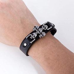 Eiffy Vintage Retro Rivet Punk Cool Hip Hop Leather Skull Skeleton Crossbone Biker Bangle Bracelet Mens Adjustable Jewelry