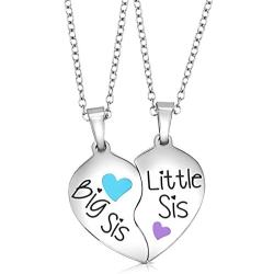 Big Sis & Lil Sis Gifts Jewelry Heart Necklace Set, 2 Sister Necklaces, Big & Little Sisters Jewelry