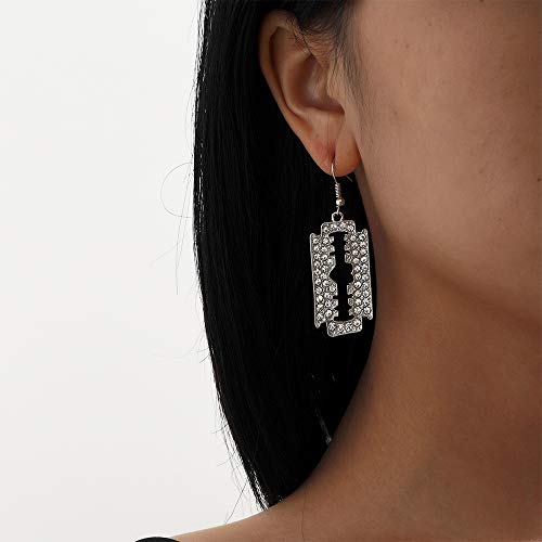 Aimimier Gothic Razor Blade Drop Earrings Crystal Punk Geometric Dangle Earrings Huggie Jewelry for Women and Girls