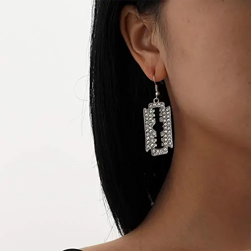 Aimimier Gothic Razor Blade Drop Earrings Crystal Punk Geometric Dangle Earrings Huggie Jewelry for Women and Girls