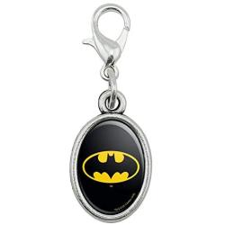 GRAPHICS & MORE Batman Classic Bat Shield Logo Antiqued Bracelet Pendant Zipper Pull Oval Charm with Lobster Clasp