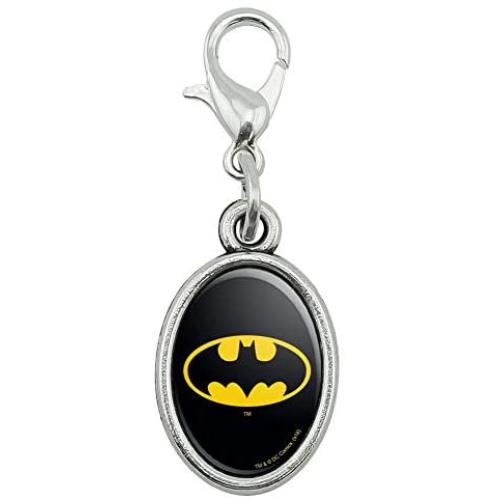 GRAPHICS & MORE Batman Classic Bat Shield Logo Antiqued Bracelet Pendant Zipper Pull Oval Charm with Lobster Clasp