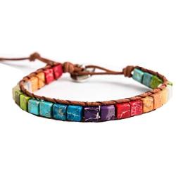 YGLINE Handmade Wrap Bracelet Turquoise, Jasper & Amazonite Natural Stones Leather Charm 5 Strands Boho Bracelet