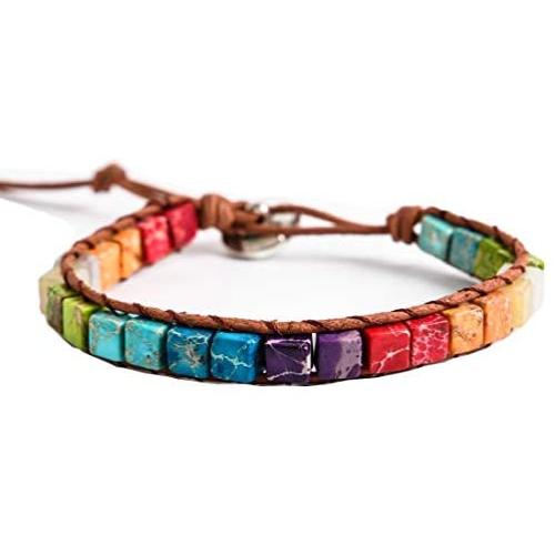 YGLINE Handmade Wrap Bracelet Turquoise, Jasper & Amazonite Natural Stones Leather Charm 5 Strands Boho Bracelet