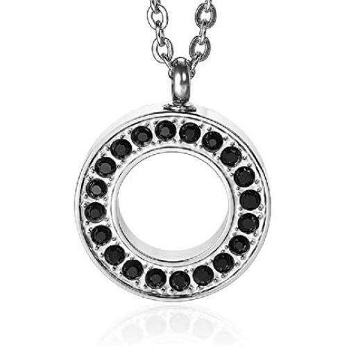Heartfelt Large Circle of Life with Black Stones Cremation Jewelry Necklace Urn Memorial Keepsake Pendant for Ashes with Funnel Fill Kit