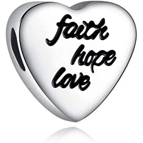 CLYQCL Charms Beads Fit Pandora charms Bracelet and Necklaces Love Heart Shape Charms With Faith, Hope, Love CLYQCL Charms Beads Fit Pandora charms Bracelet and Necklaces Love Heart Shape Charms With Faith, Hope, Love