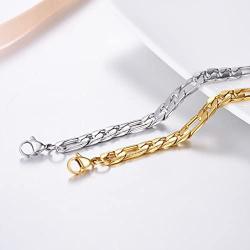 PROSTEEL 7mm Figaro/Cuban Chain Bracelets, Men Women Bracelet, Stainless Steel